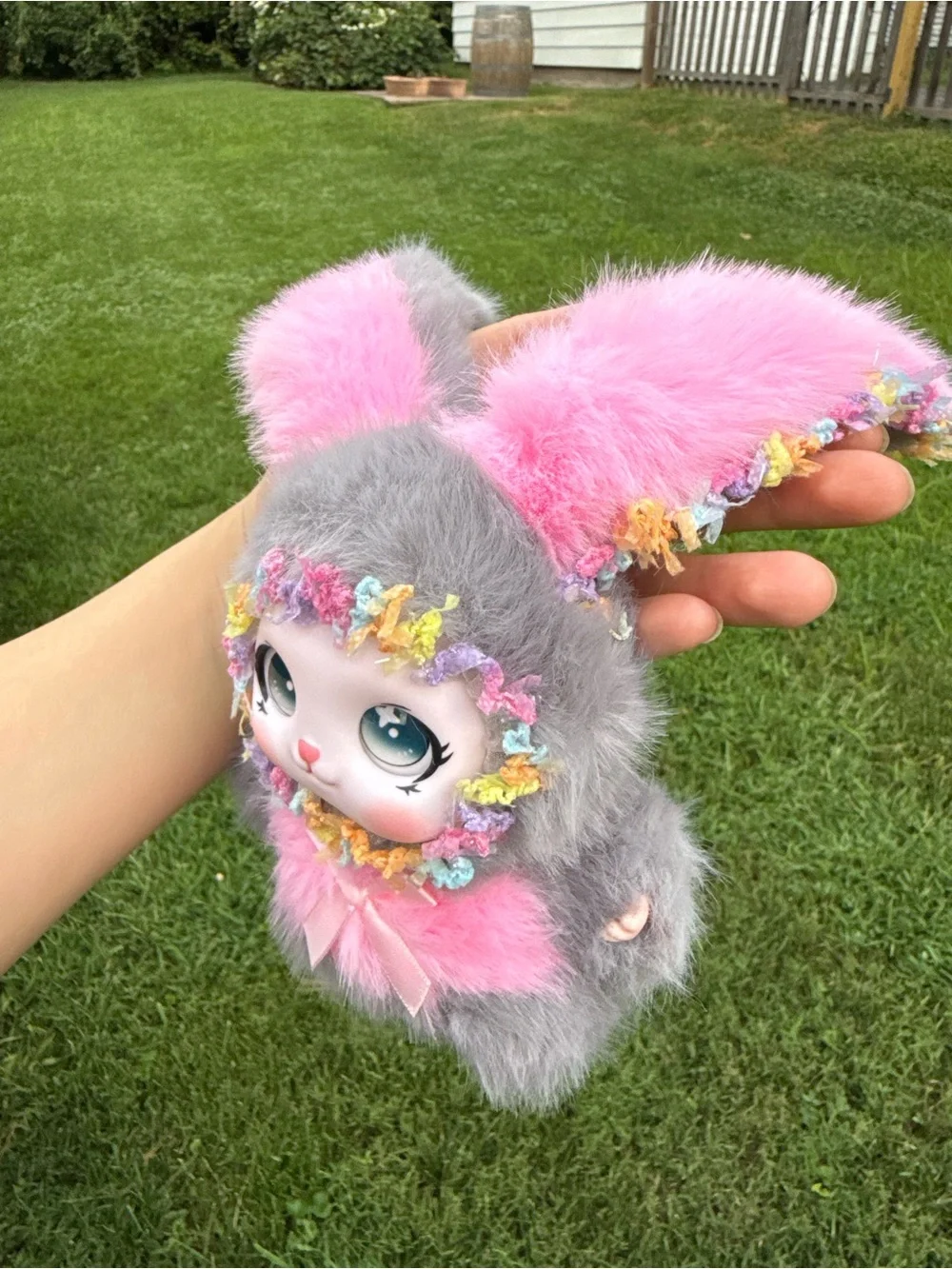 Plush Bunny Keychain-Baby Three Pink& Gray Cute Small Pet Accessory-Bag Charm